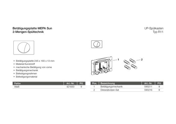 Pauli + Menden WC-Betätigungsplatte MEPA Sun 2-M Kunststoff, für R11, 165 x 13 mm, Farbe weiß Bild 3