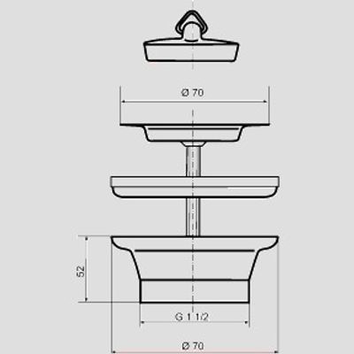 Sanit Spülenventil 1 1/2", mit Stopfen 45.5 mm, mit Schlüsselringe chromnickelstahl, 45 mm, Farbe chrom Bild 5