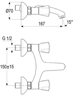 Schulte SH WANDARM. ZWEIGR.CLASSIC-LINE_2 CLASSIC, AUSLADUNG: 170, 1/2" CHR, Farbe chrom Bild 5