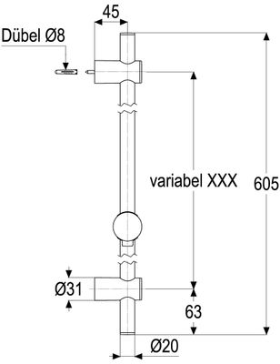 Schulte SH WANDSTANGENSET ASCONA_1, MIT BRAUSEHALTER,600MM, 1/2", CHR, Farbe chrom Bild 5
