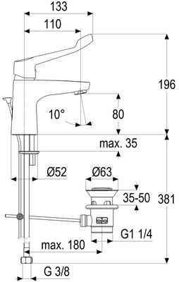 Schulte SH WT EHM ALPHA_350 CARE, MIT ABLAUFGARNITUR, 110X80, Farbe chrom Bild 4