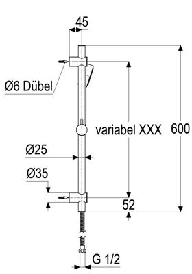 Schulte SH WANDSTANGENSET ALPHA_100 WANDSTANGE VARIABEL 600 MM, Farbe silberfarben Bild 5