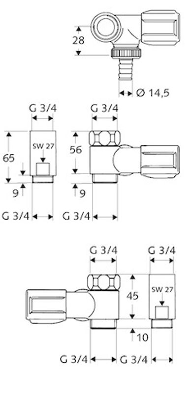 P&M Geräte-Anschlussventil 3/4" mit RV für Wandbatterien 1/2" rechts, Farbe chrom Bild 1