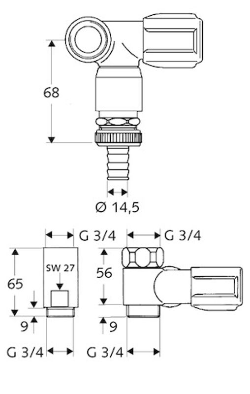 P&M Geräte-Anschlussventil 3/4" mit RV u.Bel.für Wandbatt. 1/2", rechts, Farbe chrom Bild 1