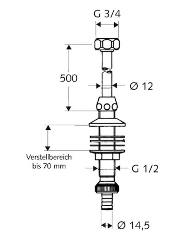 P&M Spülengarnitur, Verste llbereich 70 mm mit Schlauchverschraubte, 12 x 500 mm, Farbe chrom Bild 1