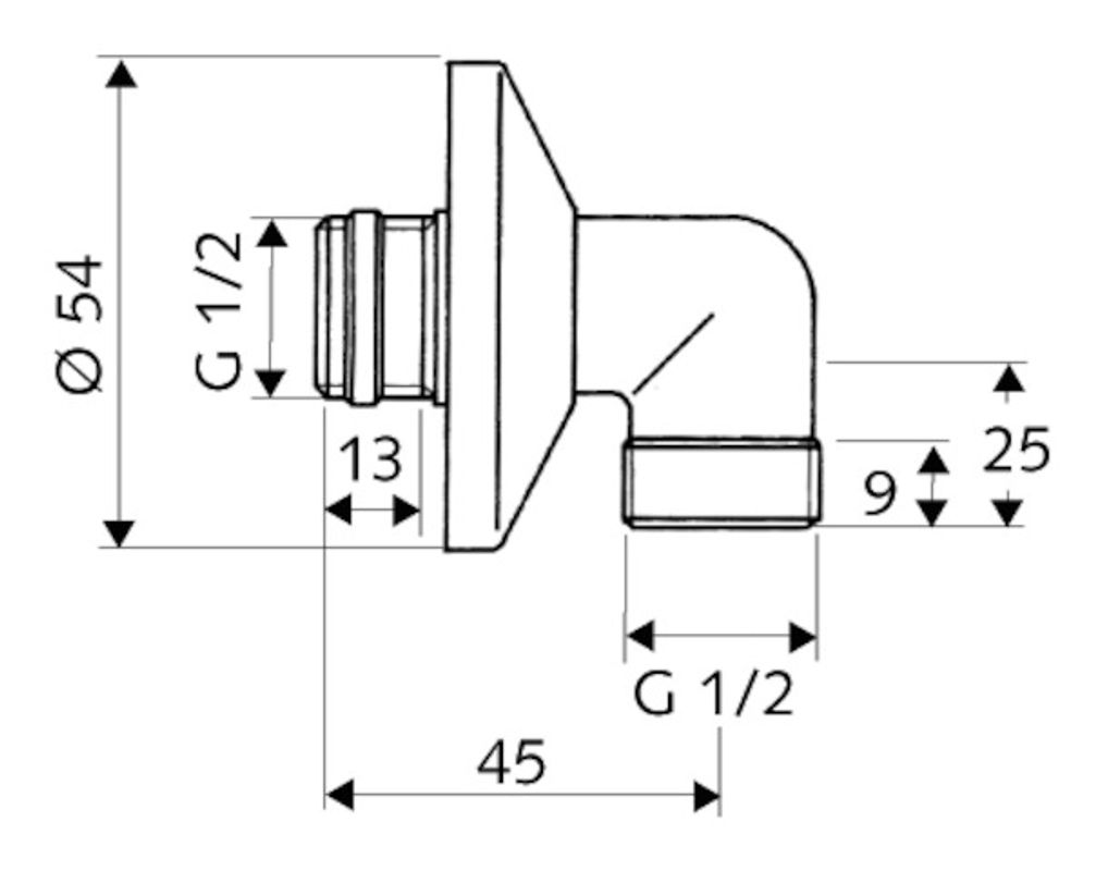 P&M Wandanschlussbogen 1/2", mit Verlängerung u.Schubrosette, Farbe chrom Bild 1