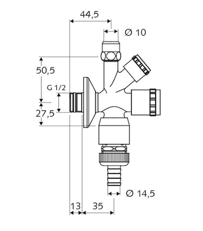 P&M Kombi-Eckventil 1/2", mit Rückflussverh, selbstdichtendes Anschlussgewinde (ASAG) DVGW gepr, Farbe chrom Bild 1