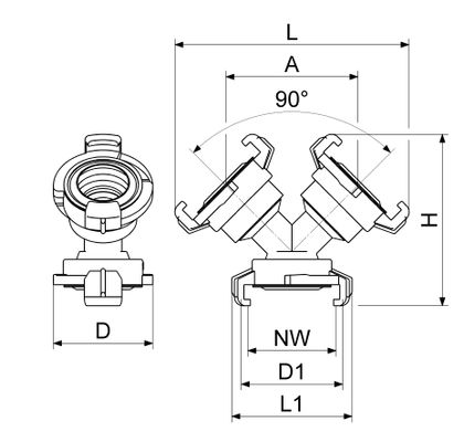 Schloesser Y-Verteiler, mit 3 Schnellkupplungen, Material Messing Bild 3