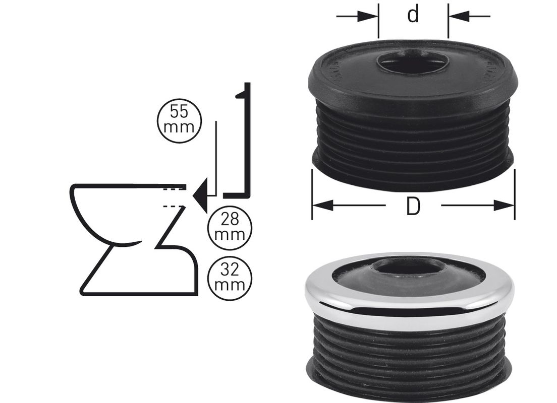 Schmidt Spülrohrverbinder Gummi dunkel ID 55 mm für Rohr 28 - 32 mm, ohne Rosette, Farbe schwarz Bild 1