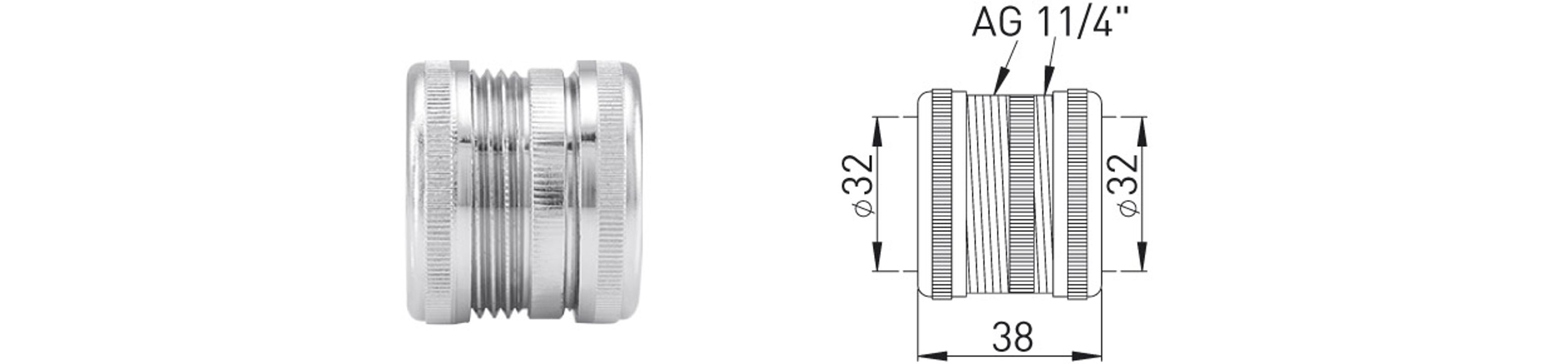 Schmidt Qütschverschraubung 1 1/4" zum Verbinden von Rohren verchromt, 35 mm, Farbe chrom Bild 1