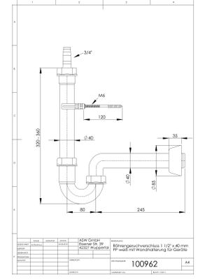 P&M Geruchsverschluss für Waschgeraete, 1 1/2" x 40 mm, waagerecht, Farbe weiß Bild 2