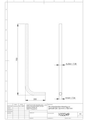 Schmidt Spülrohr für Druckspüler 28 mm verchromt Länge gerade, 700 x 200 mm, Farbe chrom Bild 2