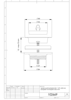 Schmidt Simplexventil 1 1/2" Oberteil D, mit Stopfen chromnickelstahl, 80 mm, Farbe chrom Bild 3