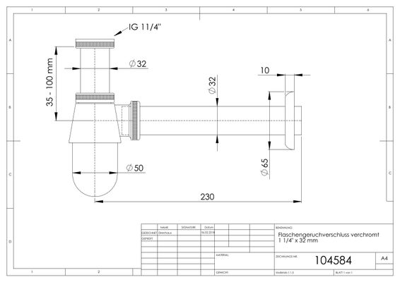 P&M Tassensifon, für Waschtisch 1 1/4" x 32 mm, Tasse 50 mm, Farbe chrom Bild 3