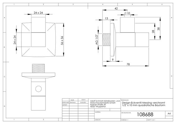 P&M Design Eckentil Quattro 1/2", mit quadrat. Abschlussabdeckung, Farbe chrom Bild 2