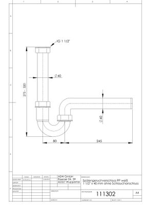 P&M Geruchsverschluss für Spüle und Ausguss, 1 1/2" x 40 mm, waagerecht, Farbe weiß Bild 2