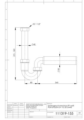 P&M Geruchsverschluss für Spüle und Ausguss, 1 1/2" x 50 mm, waagerecht, Farbe weiß Bild 2