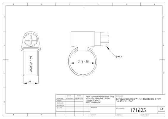 Schmidt Schlauchschelle verzinkt 16 - 25 mm, Bandbreite 9 mm, Farbe grau Bild 2