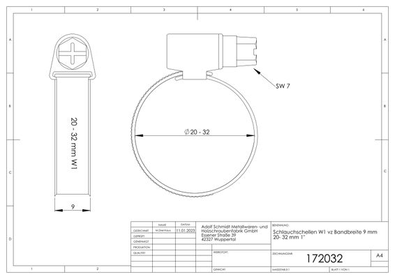 Schmidt Schlauchschelle verzinkt 20 - 32 mm, Bandbreite 9 mm, Farbe grau Bild 2