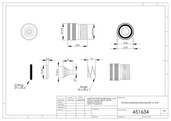 Schmidt Wasserstop für Geräteventile 1/2", mit 3/4" IG x 3/4" AG, 30 mm Bild 2