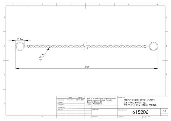 Schmidt Kugelkette 3.6 mm verchromt 60 cm, Farbe silberfarben Bild 2