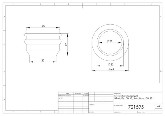 Schmidt Gummi-Nippel, mit Sickenwulst, für HT-Muffe x 1 1/4"/32 mm, DN 40, Farbe schwarz Bild 2