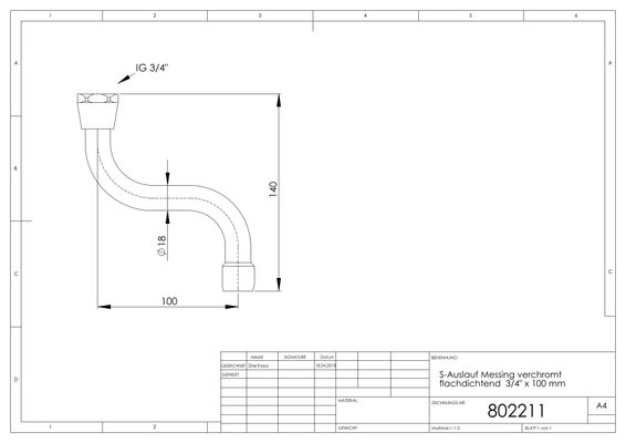Schmidt Schwenkauslauf S-Form verchromt flach dichtend, 3/, 4" x 100 mm, Farbe silberfarben Bild 2