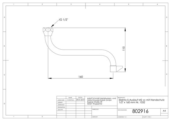 Schmidt Schwenkauslauf 136 Ausladung 16 cm 1/2" 13 mm, für ND-Arm, Farbe silberfarben Bild 2