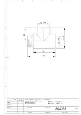 Schmidt T-Stück AG 1/2" x IG 1/2" x IG 1/2" für einfache Zapfstellen verchromt, Farbe chrom Bild 2