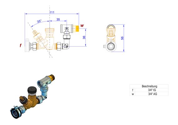 Strawa Zirkulationsregler NexusValve TW thermisch 50-60 Grad C mit Verrohrung, DN 15 Bild 4