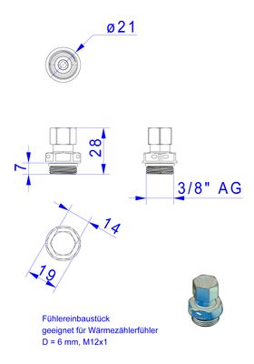 Strawa Fühlereinbaustück 3/8'' 6 mm M12 x 1 AG direktfühlend Bild 2