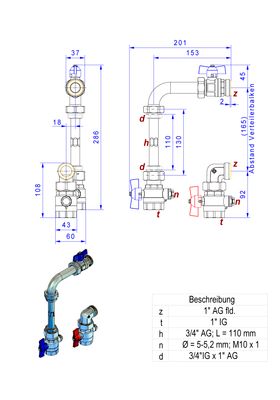Strawa Anschlussgarnitur e-class AG 1'' LV-WMZ-2F variabel lang Bild 2