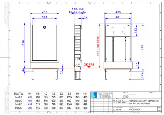 Strawa Comfortschrank UP-Schrank 69 0,4 RAL 9016, 435 x 110 mm, Farbe weiß Bild 2