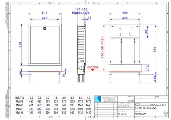 Strawa Comfortschrank UP-Schrank 69 0,5 RAL 9016, 490 x 110 mm, Farbe weiß Bild 2