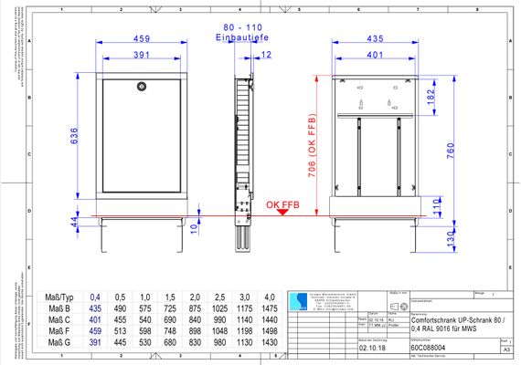Strawa Comfortschrank UP-Schrank 80 0,4 RAL 9016, 435 x 80 mm, Farbe weiß Bild 2