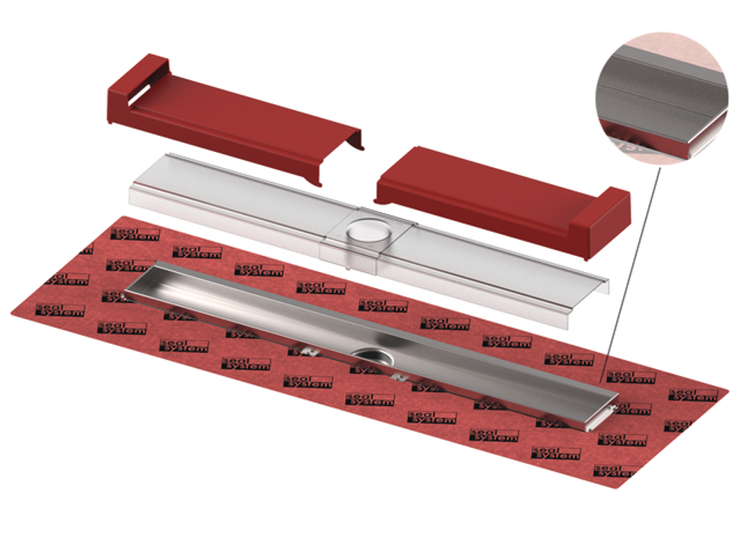 Tece drainline-Evo Rinne, mit WFA, 800 mm befestigte Seal System Dichtmanschette, 68 x 793 x 111 mm, Farbe silber Bild 1