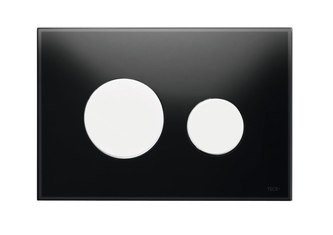 Tece loop WC-Betätigungsplatte Zweimengen Glas schwarz glzd. Tasten weiss glzd, 150 x 220 mm, Farbe weiß Bild 1