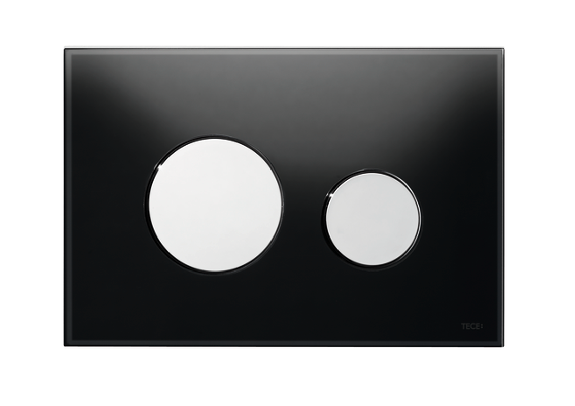 Tece loop WC-Betätigungsplatte Zweimengen Glas schw. glzd. Tasten Chr. glzd, 150 x 220 mm, Farbe schwarz, chrom Bild 1