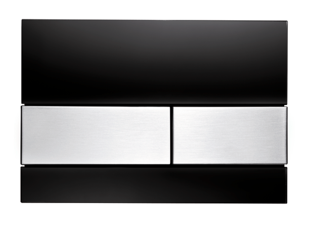 Tece square WC-Betätigungsplatte Glas schwarz, Tasten Edelstahl gebürstet, 150 x 220 mm, Farbe Edelstahl-Optik (silber) Bild 1