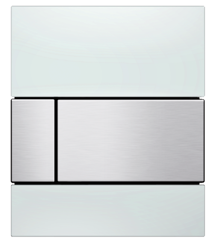 Tece square Urinal-Betätigungsplatte Glas, Tasten Edelstahl gebürstet, 124 x 104 mm, Farbe weiß Bild 1