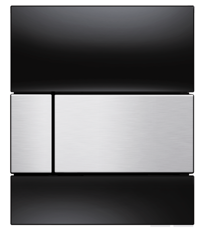 Tece square Urinal-Betätigungsplatte, mit Kart, Glas schw. glzd, Taste Edel. geb, 124 x 104 mm, Farbe schwarz Bild 1