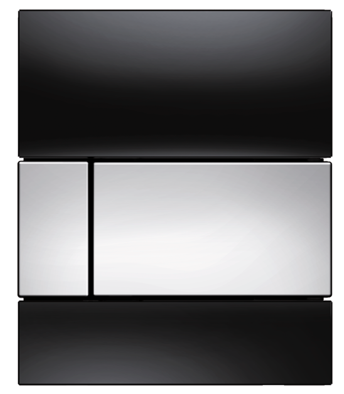 Tece square Urinal-Betätigungsplatte, mit Kart. Glas schwarz glzd. Taste chrom gl, 124 x 104 mm, Farbe schwarz, chrom Bild 1
