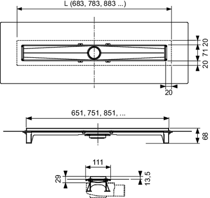 Tece drainline-Evo Duschrinne, 900 mm befestigte Seal System Dichtmanschette, 68 x 893 x 111 mm, Farbe silber Bild 5