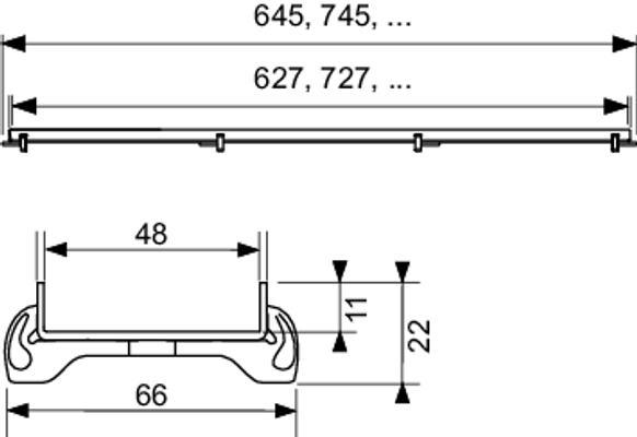Tece drainline Fliesenmulde "plate" 700 mm, Edelstahl, Oberflaeche poliert, 22 x 645 x 66 mm, Farbe Edelstahl-Optik (silber) Bild 3