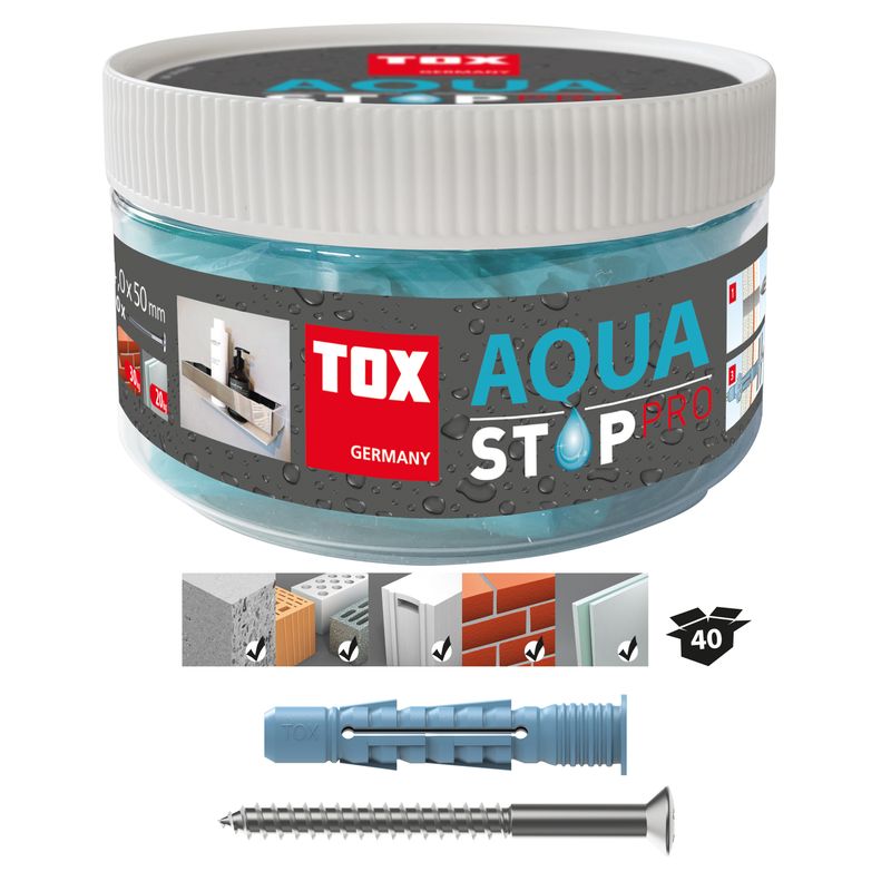 Tox Allzweck-Dichtdübel Aqua Stop Pro, mit Nirosta Schraube 6/38 je 40 Stück, Farbe blau Bild 1