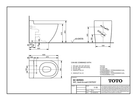 Toto Stand-WC NC randlos weiss back-to-wall Tornado Flush Tiefspüler, 483 x 380 x 630 mm, Farbe weiß Bild 3