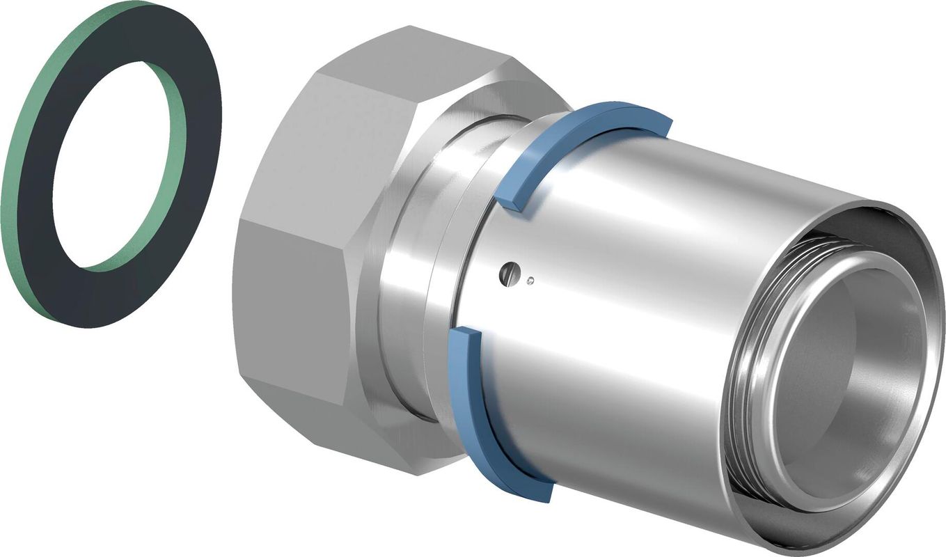 Uponor S-Press Verschraubung 40 mm x 1 1/2" IG, Messing verzinnt, 77 mm, Material Messing Bild 1