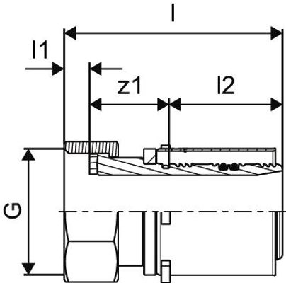 Uponor S-Press Verschraubung 40 mm x 1 1/2" IG, Messing verzinnt, 77 mm, Material Messing Bild 4