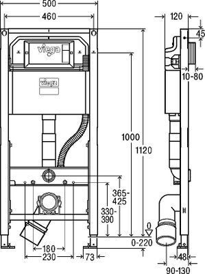 Viega WC-Element Prevista Dry, Höhe 1120 mm, mit Dusch-WC A, Keramikhöhe verstellbar, 1120 x 500 mm Bild 5