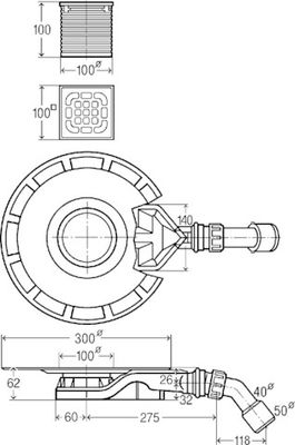 Viega Badablauf DN 40/50 Ablauf seitl. Aufsatz 100 x 100 mm Kunst, mit Edelstahl-Rost, DN 50, Farbe silberfarben Bild 7